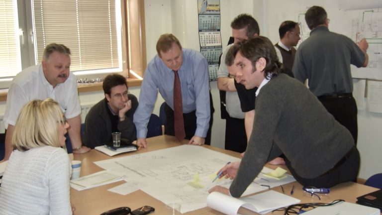 Lean factory layout workshop at Franke Falkirk Scotland.